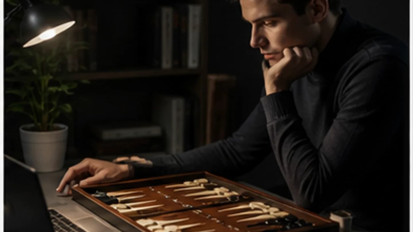 Giocatore che studia le regole del backgammon corto